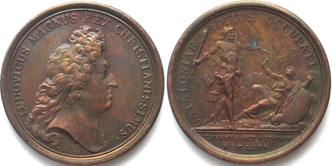 1675 1675. CAMPAGNE DE CATALOGNE. AE Medal by Mauger 41mm AU