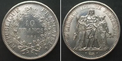1965 FRANCE 10 Francs 1965 HERCULES silver UNC
