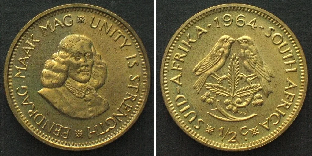 1964 SOUTH AFRICA 1/2 Cent 1964 brass Proof