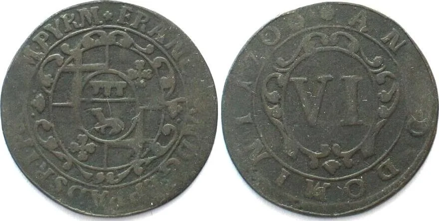 1706 German States PADERBORN 6 Pfennig 1706 FRANZ ARNOLD von METTERNICH copper VF