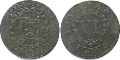1706 German States PADERBORN 6 Pfennig 1706 FRANZ ARNOLD von METTERNICH copper VF
