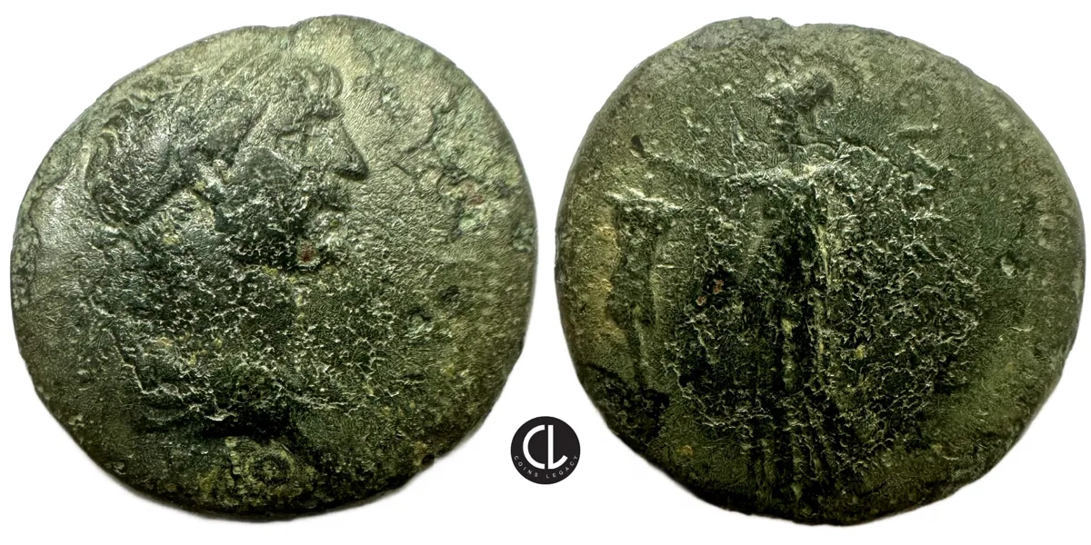 Pamphylia, Side, Trajan, AE, 98-117 AD – Athena Crowning Trophy – RRRRR