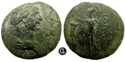 Pamphylia, Side, Trajan, AE, 98-117 AD – Athena Crowning Trophy – RRRRR