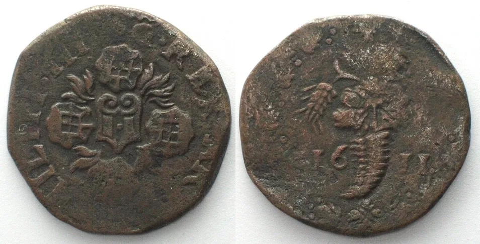 1611 NAPLES Tornese 1611 PHILIP III of SPAIN copper VF+
