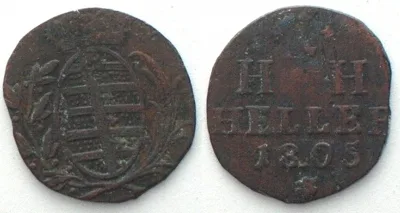 1805 German SAXE-HILDBURGHAUSEN 1 Heller 1805, FRIEDRICH I, copper VF