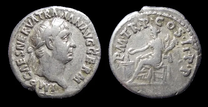Roman Empire, Trajan 98-117, (Struck 100 AD) AR 18.5mm 3.23gm Denarius, Rome, Nicely centered, Fine