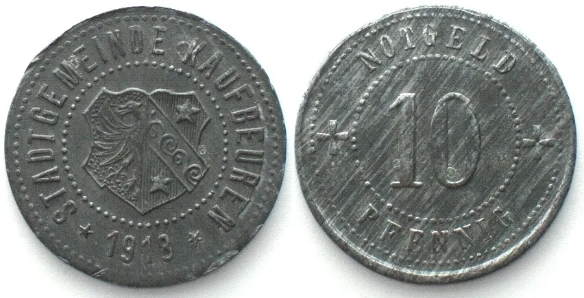 1918 Germany KAUFBEUREN (Bavaria) 10 Pfennig 1918, NOTGELD zinc UNC-