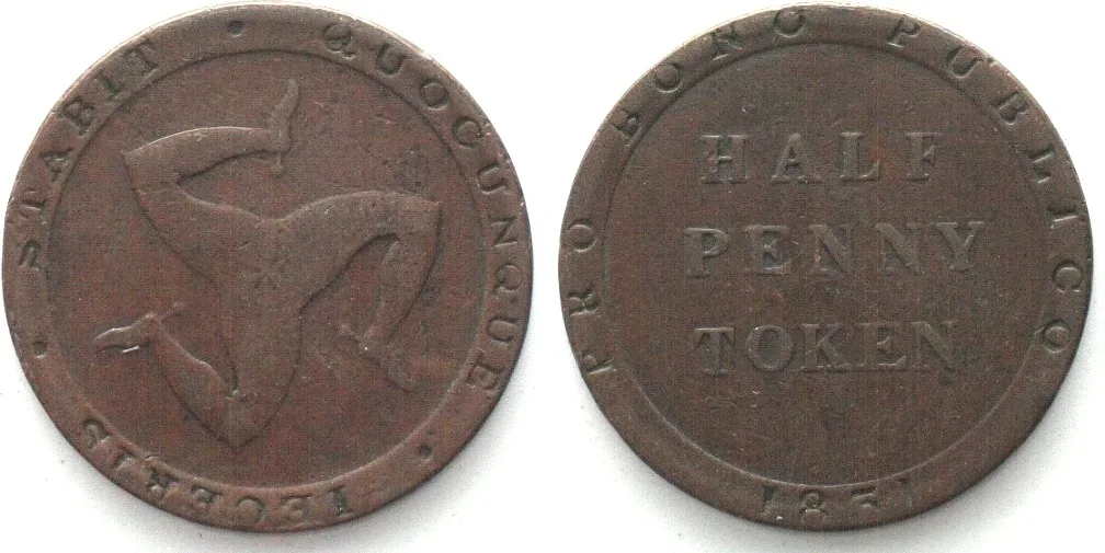1831 ISLE of MAN. Half Penny 1831 PRO BONO PUBLICO copper VF