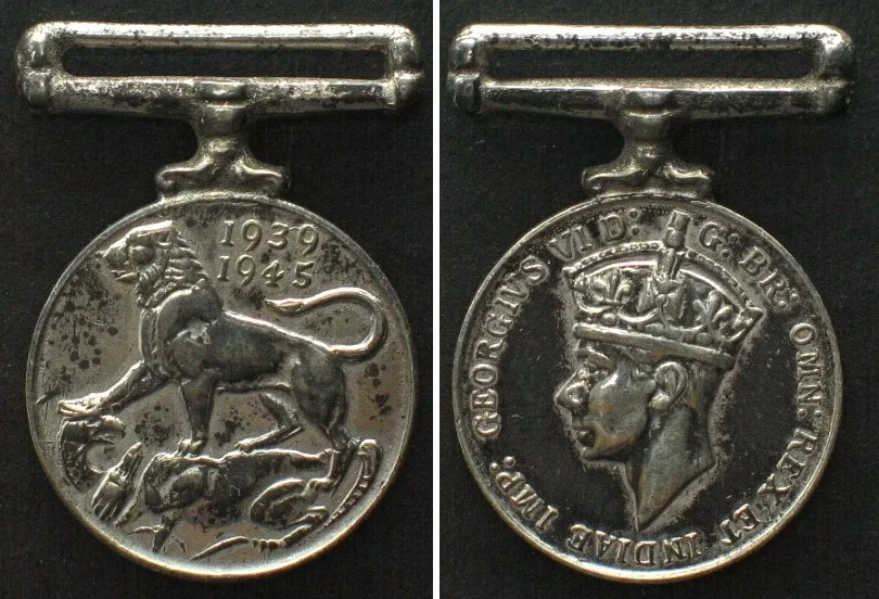 1945 Miniature of BRITISH WAR MEDAL 1939-1945 GEORGE VI without ribbon EF