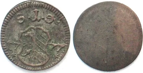1777 German States NUREMBERG Pfennig 1777, uniface, billon XF EF