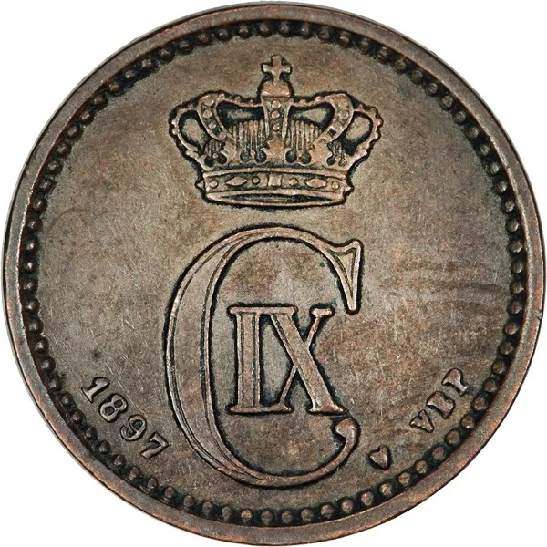 Denmark, 1897, 1 Ore, VF/EF