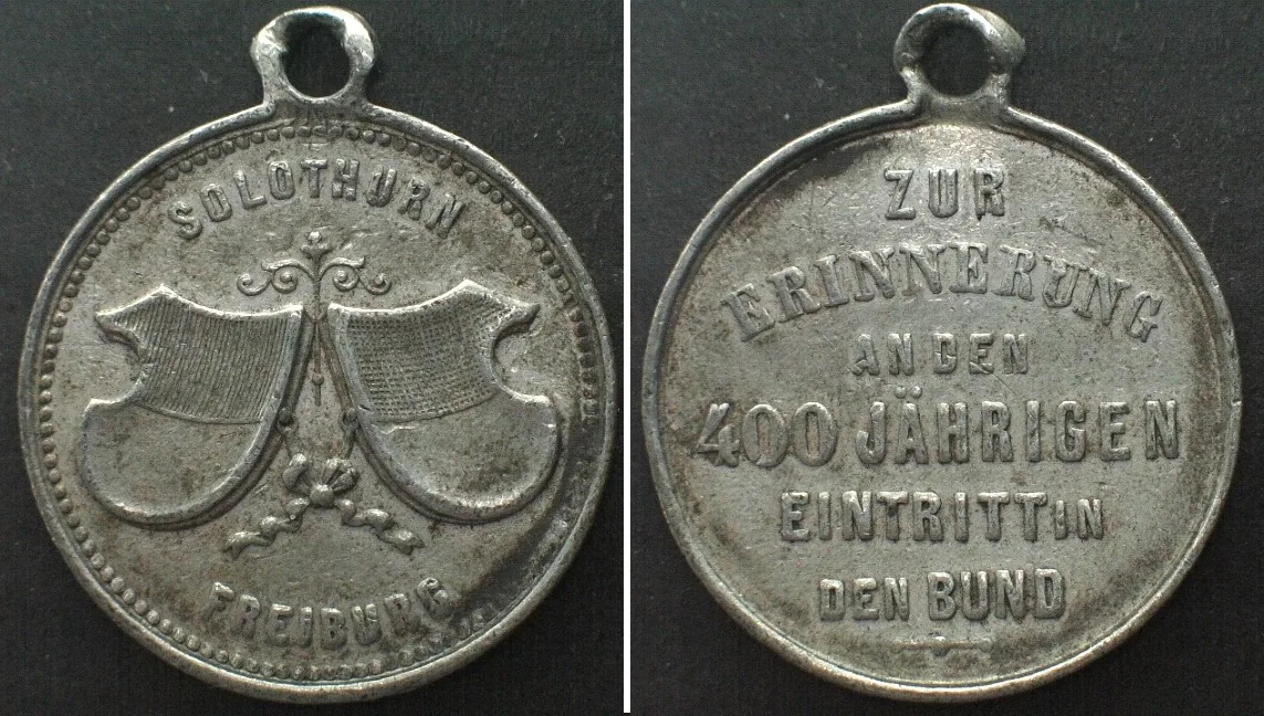 1881 SOLOTHURN - FREIBURG, 400TH ANN. OF THE ADMISSION TO SWISS CONFEDERATION 28mm VF-EF