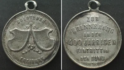 1881 SOLOTHURN - FREIBURG, 400TH ANN. OF THE ADMISSION TO SWISS CONFEDERATION 28mm VF-EF
