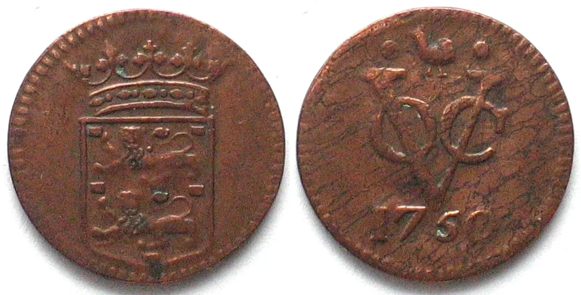 1750 NETHERLANDS EAST INDIES - WEST FRIESLAND Duit 1750 VOC copper XF! EF