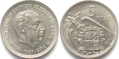 1958 SPAIN 5 Pesetas 1957(58) FRANCO Cu-Ni UNC-!!!
