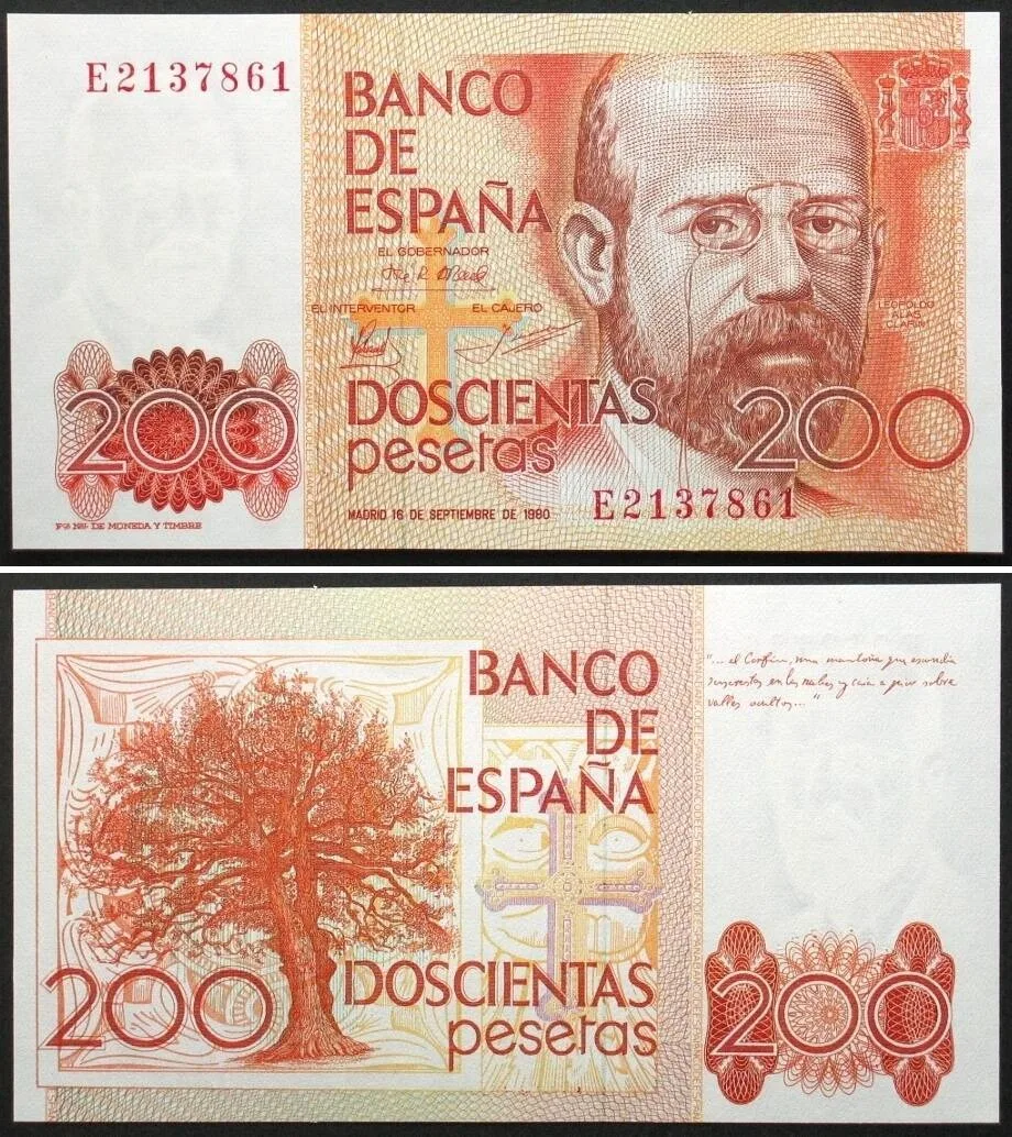 1980 SPAIN 200 Pesetas 16.9.1980 LEOPOLDO ALAS CLARIN UNC!