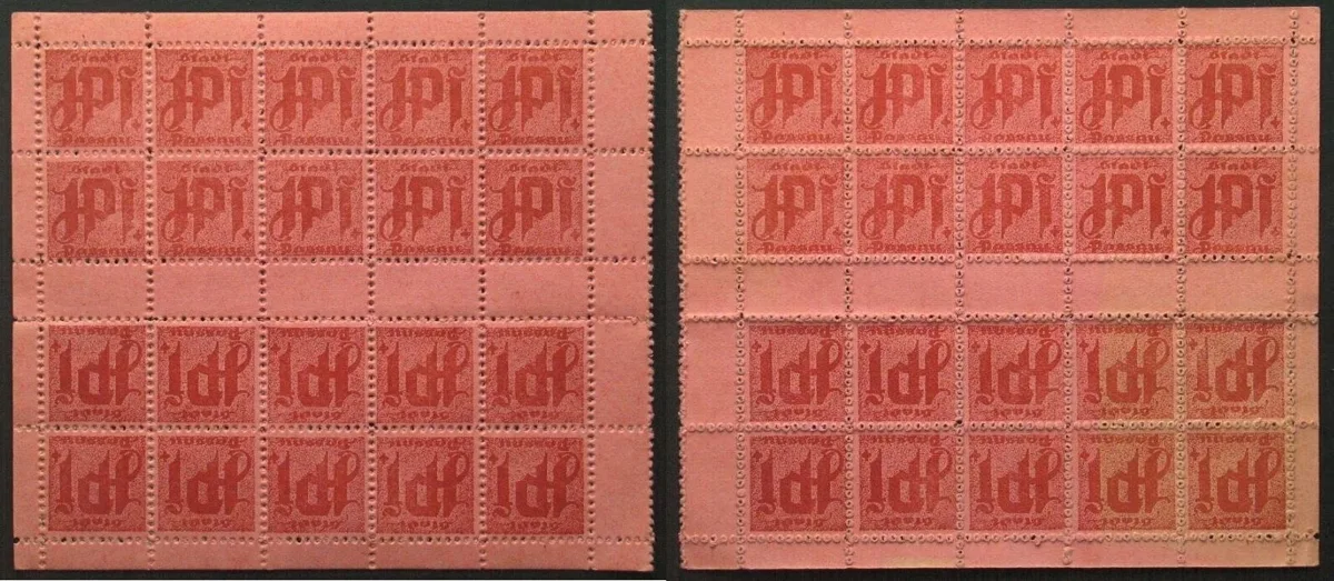 1918 GERMANY. Notgeld. PASSAU 1 Pfennig ND (1918) perforation, 20 pcs. sheet RARE!!! UNC