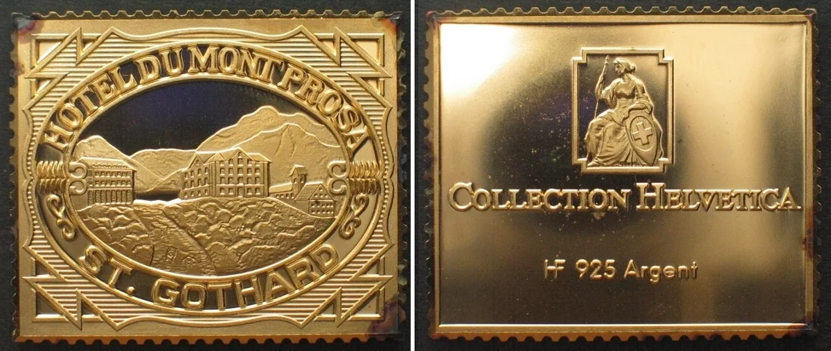 1985 COLLECTION HELVETICA, Hotelpost St. Gotthard 1883, silver ingot Proof