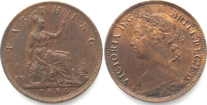 1884 GREAT BRITAIN Farthing 1884 VICTORIA bronze UNC-!