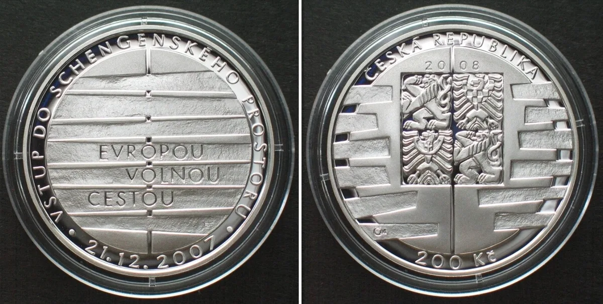 Kronen 2007 CZECH REPUBLIC. 200 Korun 2007, Entry into the Schengen Area, silver Proof