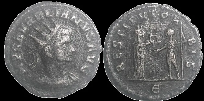 Aurelian 270-275 AD (Struck 272 and 274 AD) Silvered AE 22mm 3.72gm Antoninianus, Cyzicus. Toned