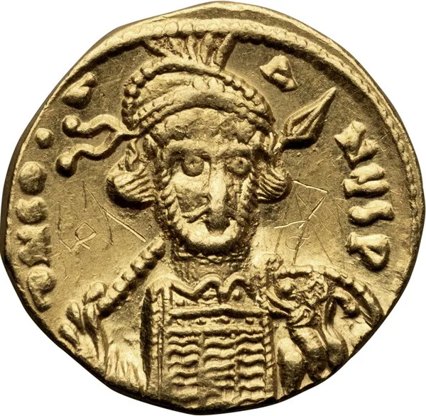 Constantine IV, with Heraclius and Tiberius. Solidus