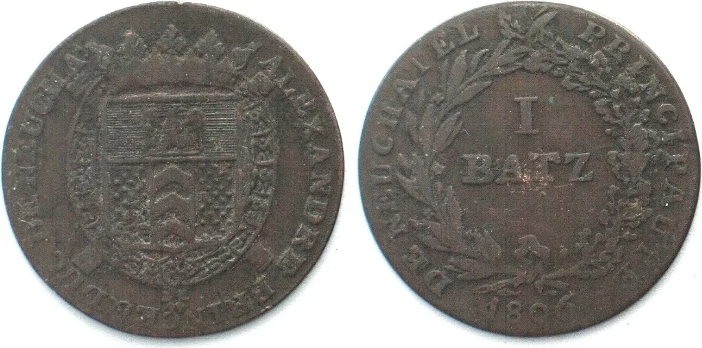 1806 Swiss Cantons NEUCHATEL. 1 Batzen 1806 ALEXANDRE BERTHIER billon VF