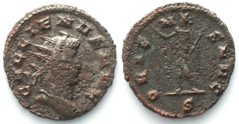 259 GALLIENUS (253-268 AD). Bi Antoninianus, 259, ORIENS AVG, Milan mint, AU!