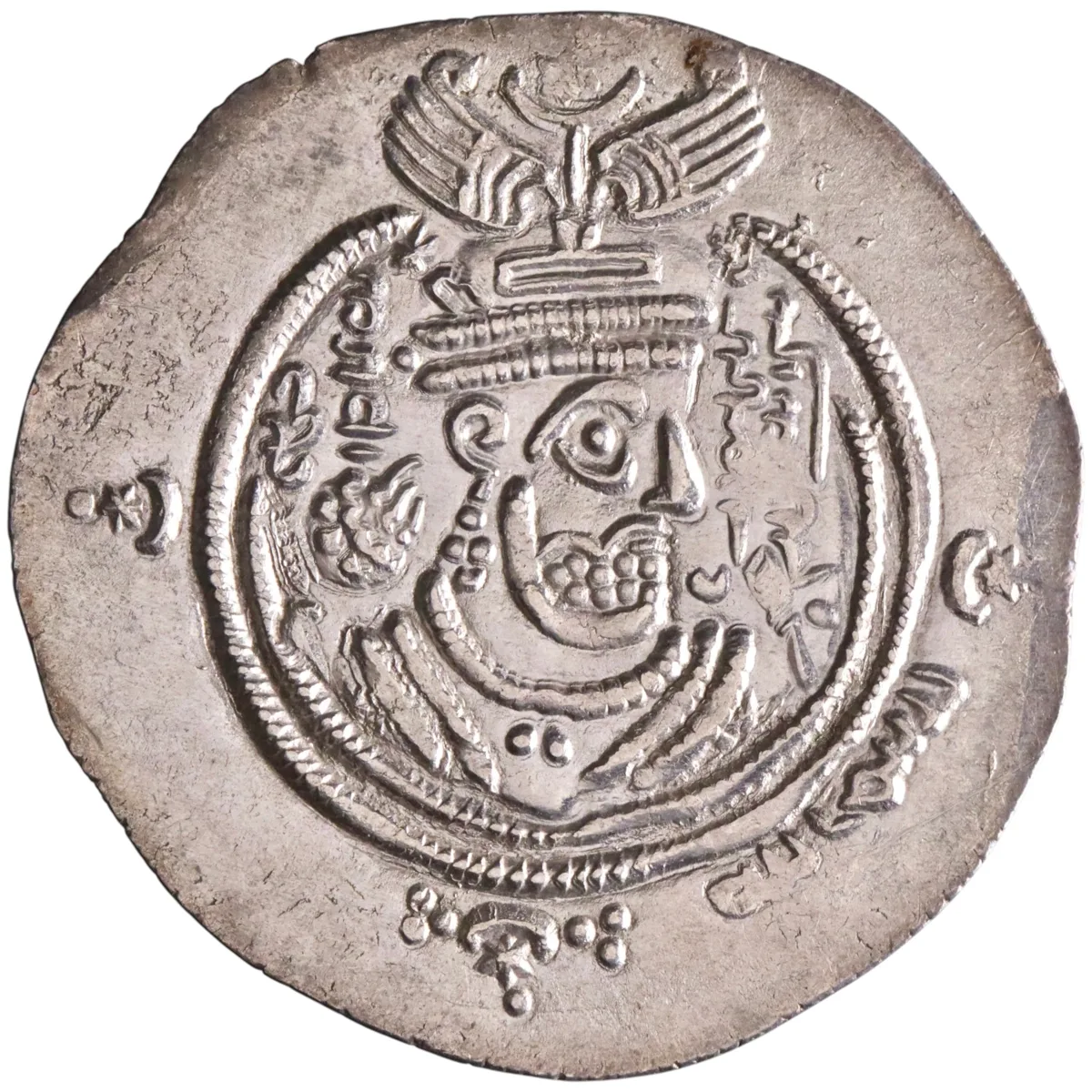 Arab Sasanian: Ziyad ibn Abi Sufyan, Umayyad governor (665-673), silver dirham/drachm (4.11g), DAP (Fasa) mint, AH 43 (663-664 CE). Arabic "bismillah".