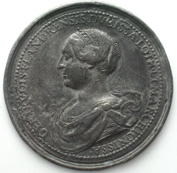 1728 France LORRAINE Gertrude of Flanders, 1213-1220, Uniface pattern in lead 45mm EF