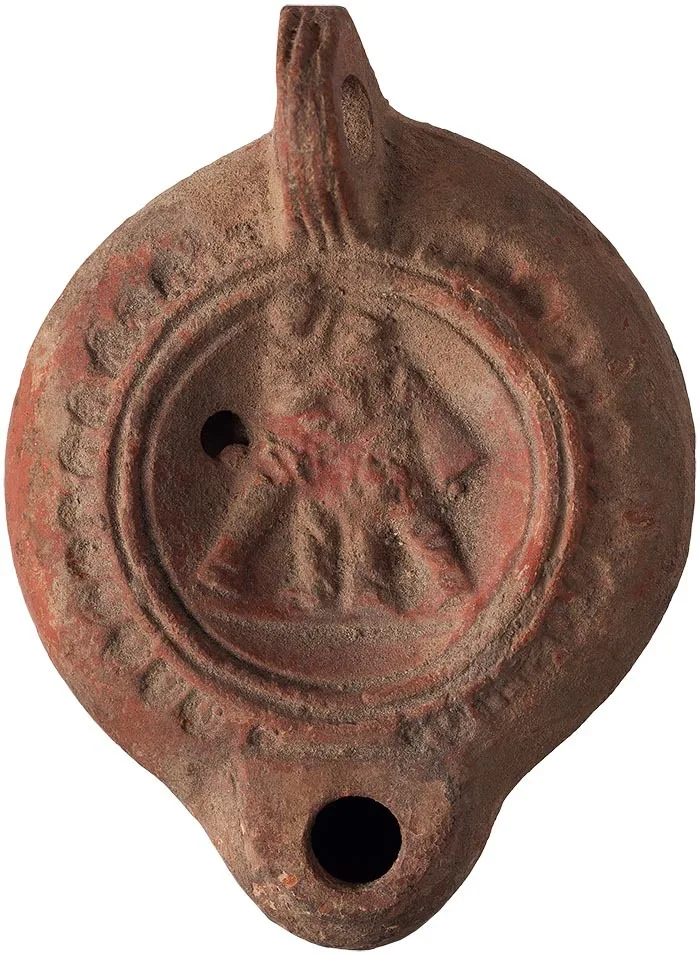 Roman Oil Lamp with Gladiators