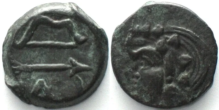 300-250 CIMMERIAN BOSPOROS. Pantikapaion, AE 20mm 300-250 BC, Pan / bow, arrow AU!
