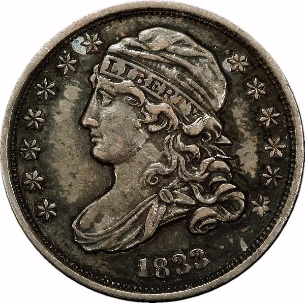 Capped Bust 10¢, 1833, 10¢, EF40