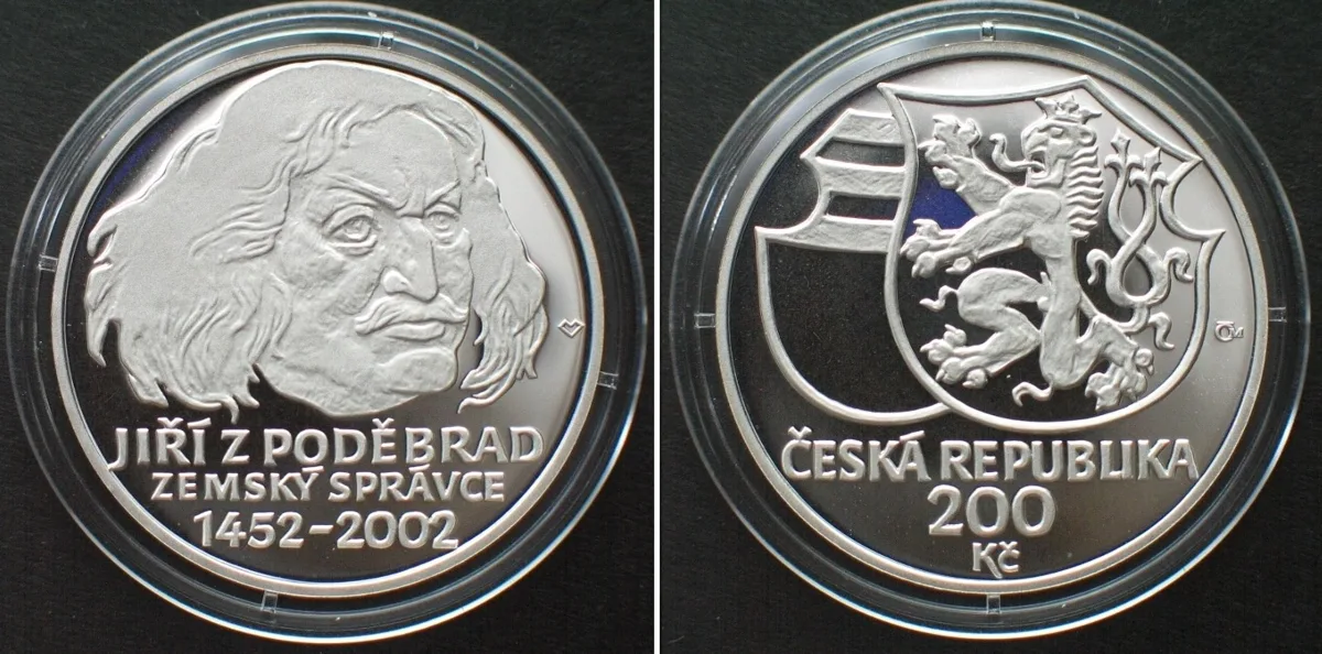 200 Kronen 2002 CZECH REPUBLIC. 200 Korun 2002, George of Podebrady, silver Proof