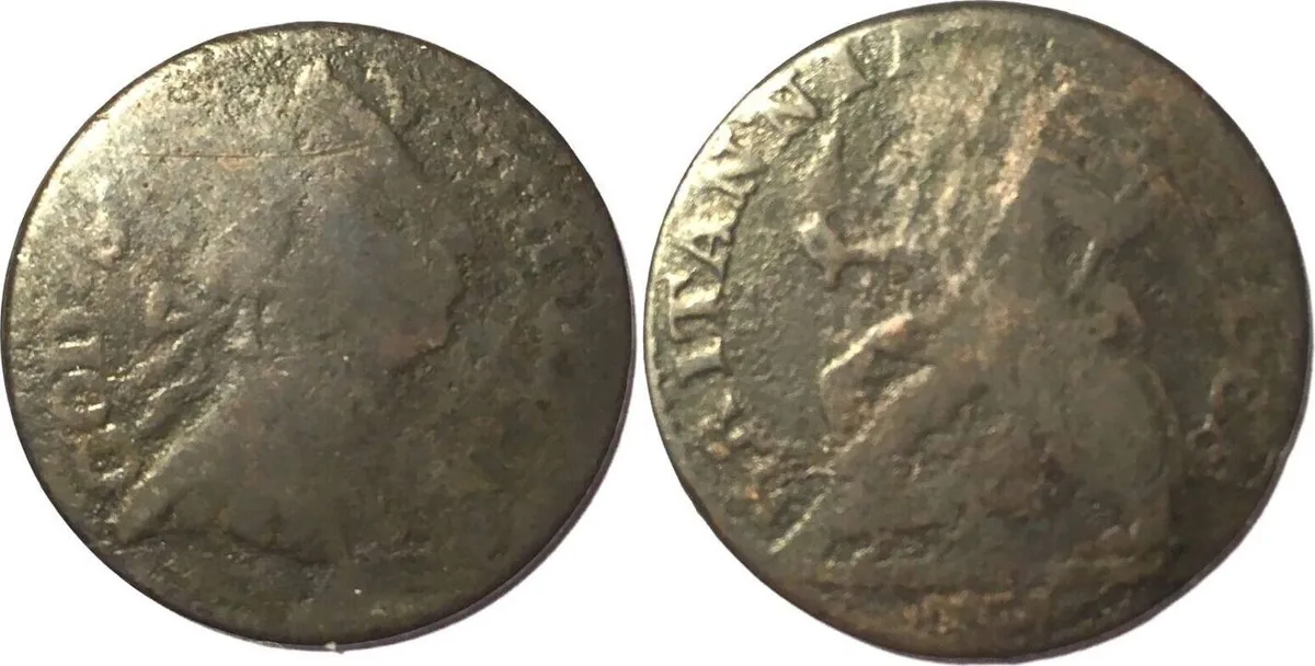 1777 1777 GEORGE III Evasion Halfpenny, GOD SAVE TH KIN / BRITANNIA RULES, copper F