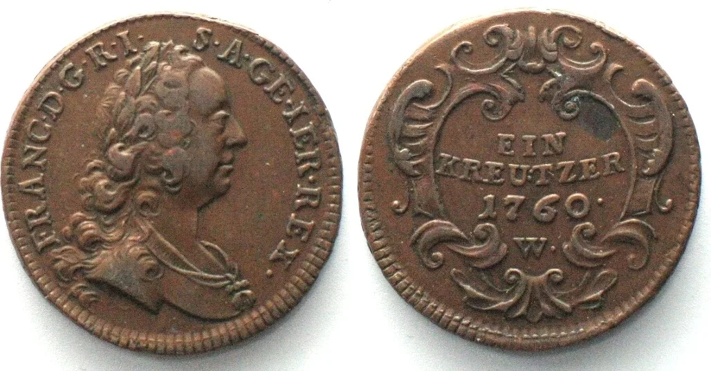1760 AUSTRIA Kreuzer 1760 W, FRANZ I, copper XF! EF
