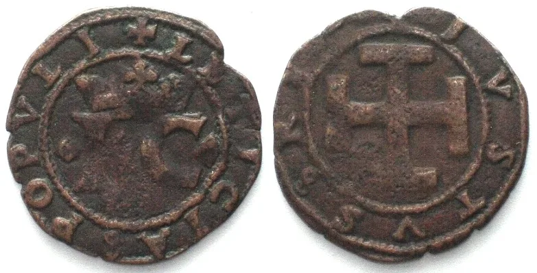 1516-1519 NAPLES Sestino GIOVANNA LA PAZZA & CHARLES OF AUSTRIA 1516-19 copper, aXF! EF-