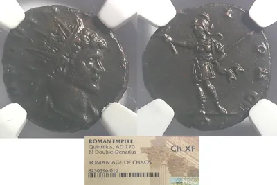 ROMAN EMPIRE Quintillus 270 AD, BI Double Denarius, NGX Ch XF Scarce
