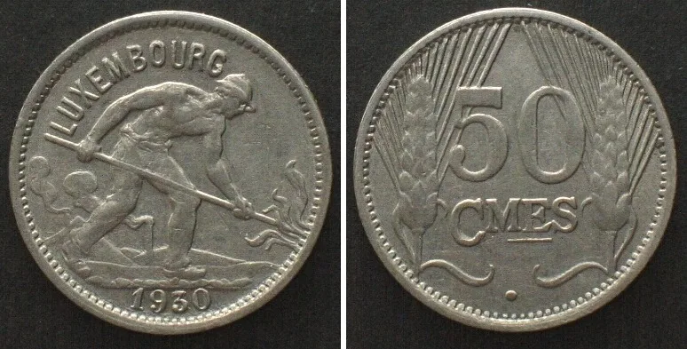 1930 LUXEMBOURG. 50 Centimes 1930, CHARLOTTE, nickel AU!