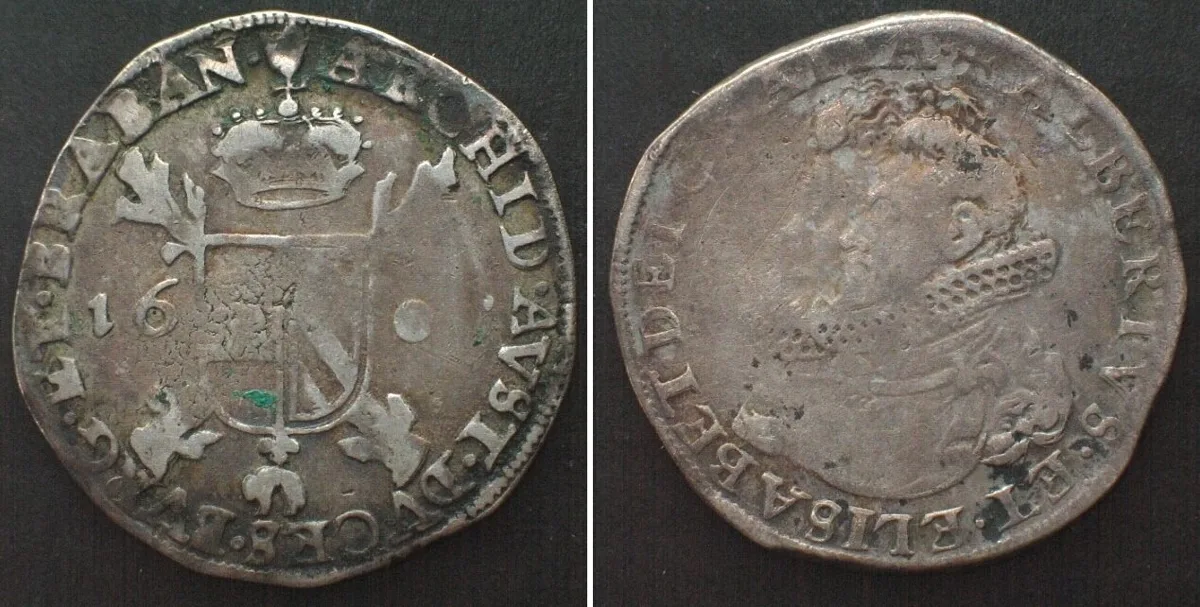 1606 SPANISH NL - BRABANT 3 Real 1606 Antwerp ALBERT & ELIZABETH silver VF