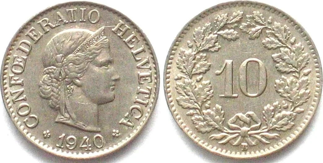 1940 SWITZERLAND 10 Rappen 1940 Cu-Ni AU!