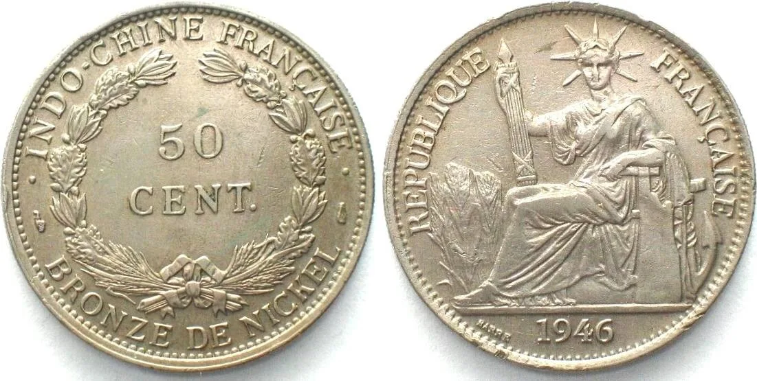 1946 FRENCH INDO-CHINA. 50 Cents 1946, Cu-Ni, UNC-