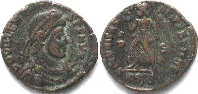 367-370 VALENTINIAN I (364-375 AD). AE3, 367-370, ASISC, Siscia mint, SECVRITAS REI PVBL VF+