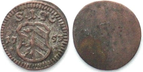 1753 German States NUREMBERG Pfennig 1753, uniface, billon XF EF