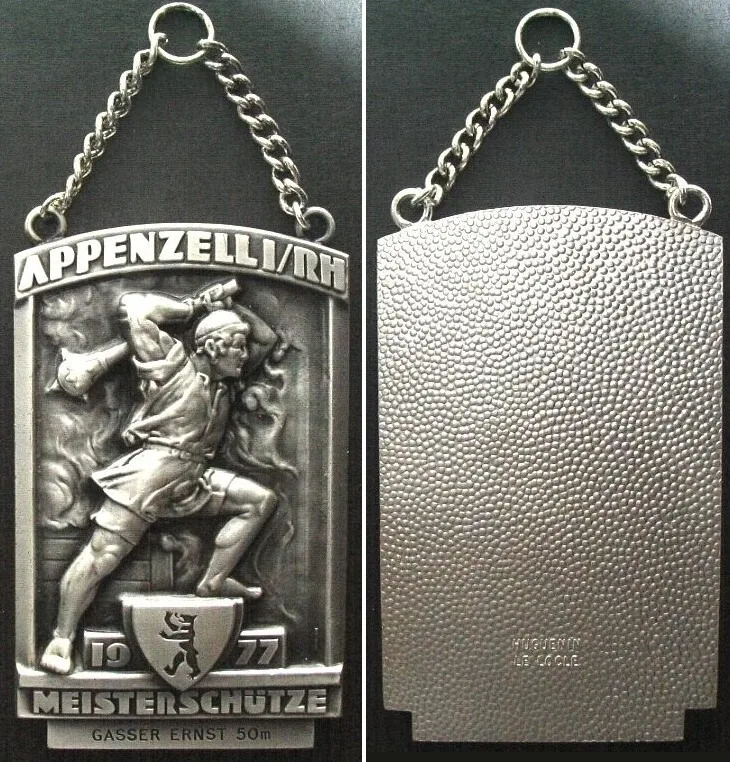 1977 APPENZELL INNERRHODEN - BEST MARKSMAN 1977 Plaque, uniface, 79x50mm, RARE! UNC