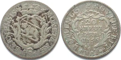 1756 Swiss BERN 20 Kreuzer 1756 silver VF/VF+ SCARCE YEAR! VF/VF+