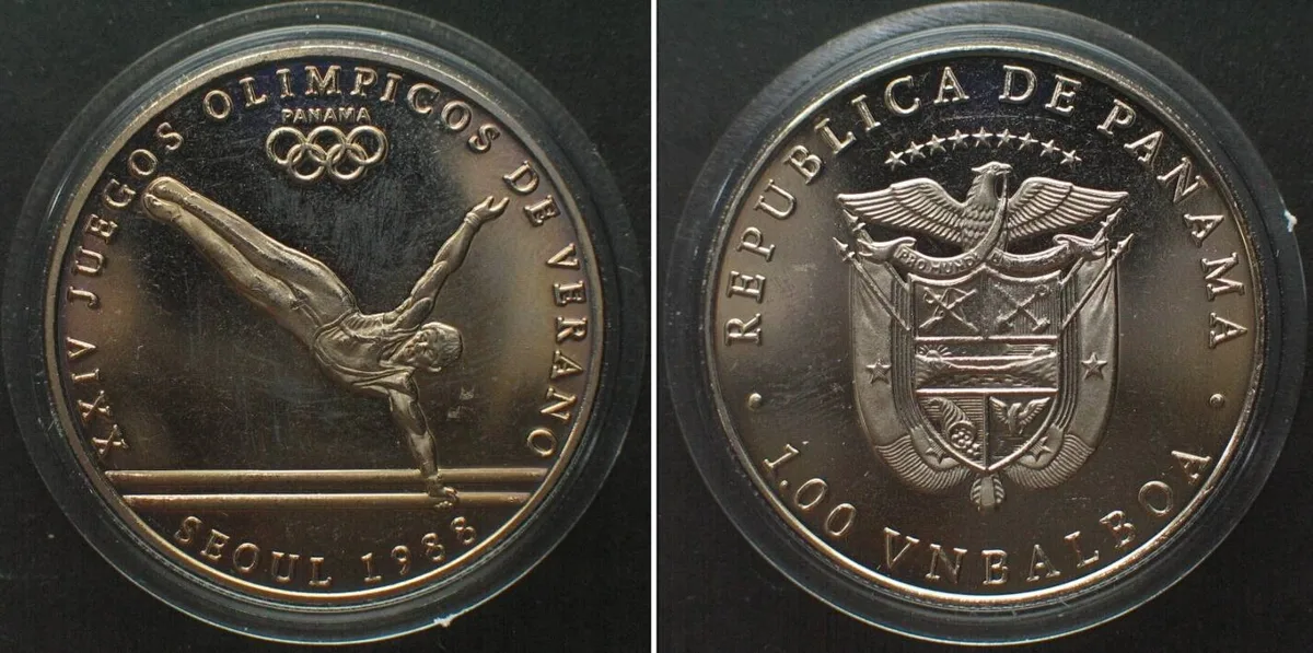 1988 PANAMA 1 VN Balboa 1988 Gymnastics OLYMPICS SEOUL Cu-Ni Proof