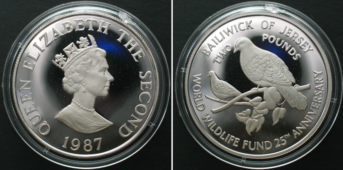 1987 JERSEY 2 Pounds 1987 Pink Pigeon WWF silver Proof