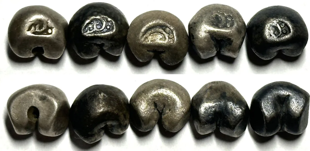 1703-1709 AYUTTHAYA. 5 x Salung (1/4 Baht) 1703-1709 PHETRACHA Pot Duang Bullet Coins VF