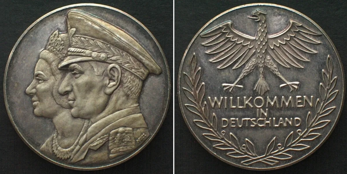 1967 RRR! MOHAMMAD REZA SHAH PAHLAVI & FARAH 1967 Visit to Germany, silver, 32mm Proof